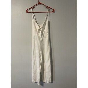 Elan Off-White 100% Linen Jumpsuit Tie Front Wide-Leg Pockets Spaghetti Straps S